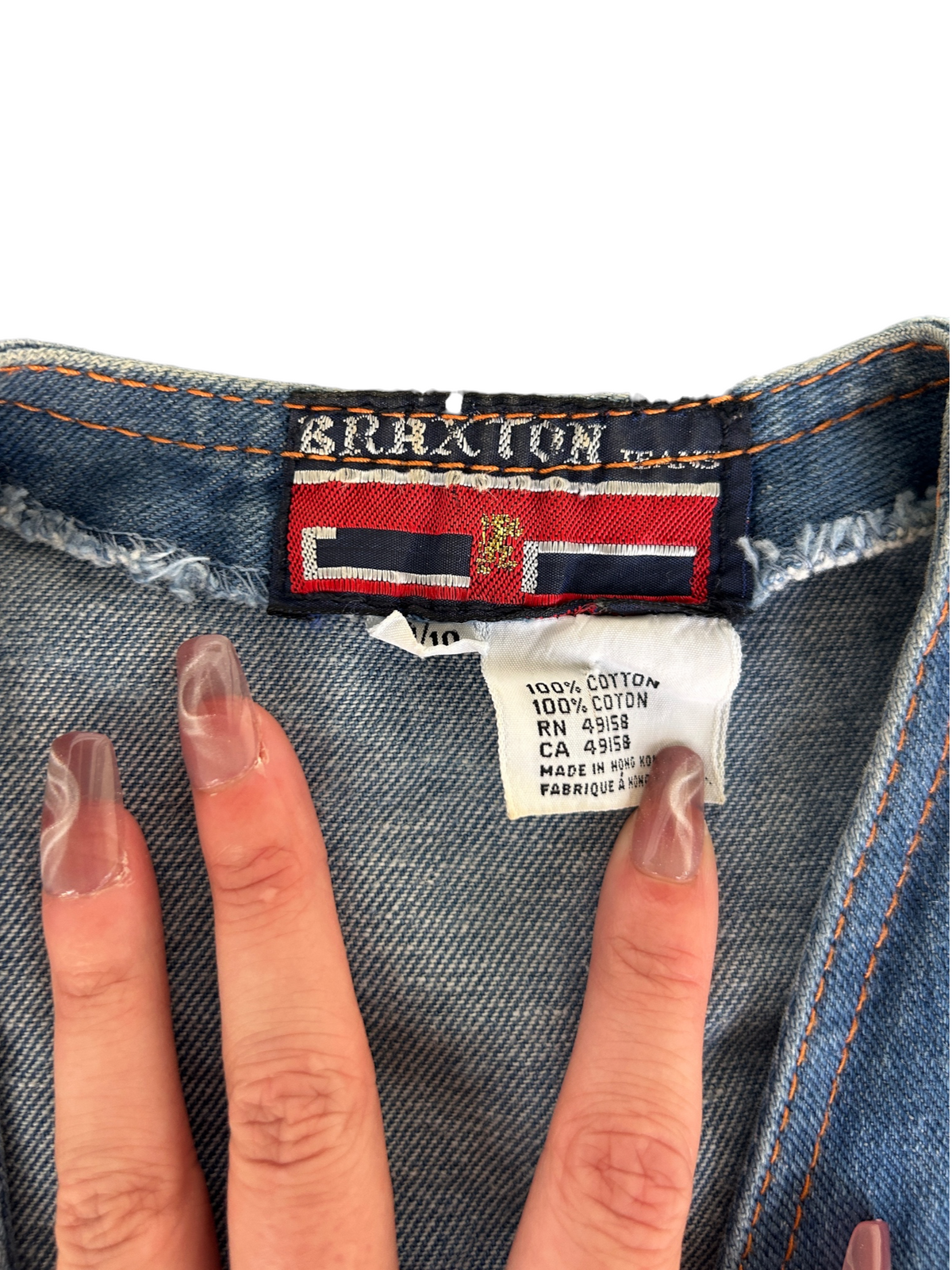 70s Denim Snap-Button Vest with Rainbow Stripe Trim (S)
