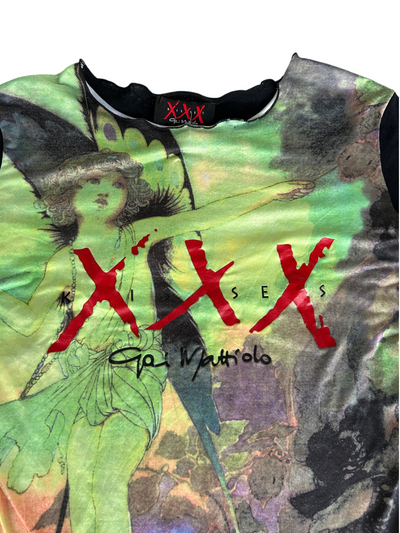 Y2k Gai Mattiolo "XXX Kisses" Graphic Mesh Long-Sleeve Fairy Top (L)
