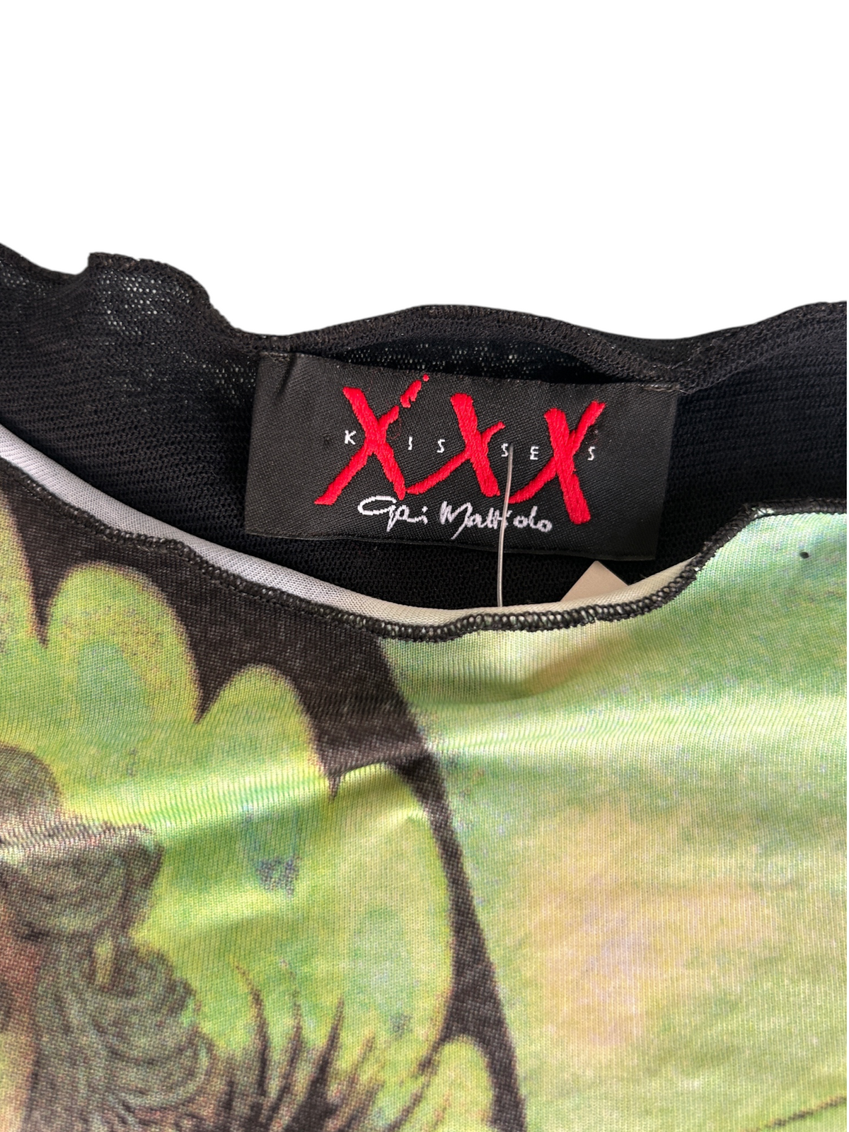 Y2k Gai Mattiolo "XXX Kisses" Graphic Mesh Long-Sleeve Fairy Top (L)