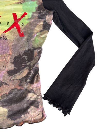 Y2k Gai Mattiolo "XXX Kisses" Graphic Mesh Long-Sleeve Fairy Top (L)