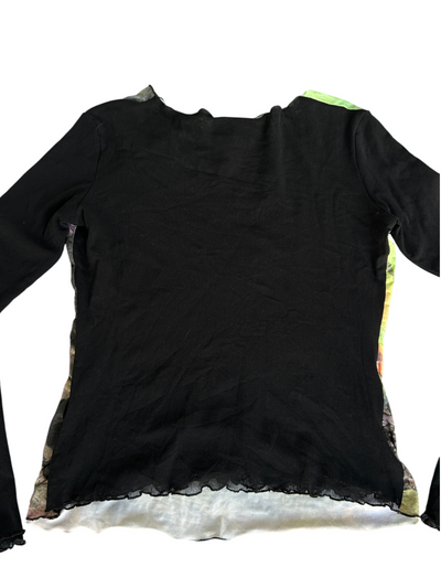 Y2k Gai Mattiolo "XXX Kisses" Graphic Mesh Long-Sleeve Fairy Top (L)