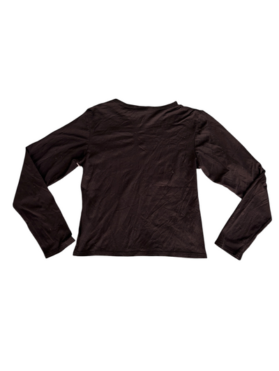 Y2k Black Mesh Long Sleeve Top with Golden Gate Bridge/Suspension Bridge Print (M)