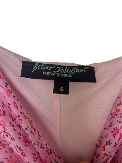 Y2k Betsey Johnson Pink Silk Floral Noisemaker Dress (S)