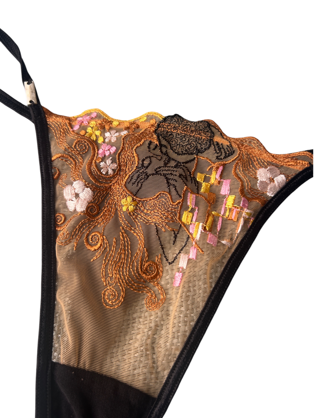 Gustav Klimt "The Kiss" Embroidered Lace Bra & Thong Lingerie Set (S)