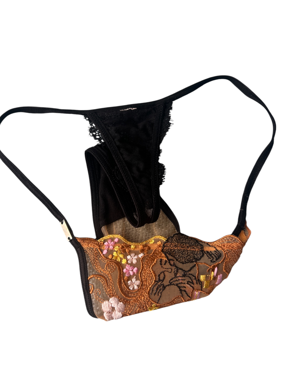 Gustav Klimt "The Kiss" Embroidered Lace Bra & Thong Lingerie Set (S)