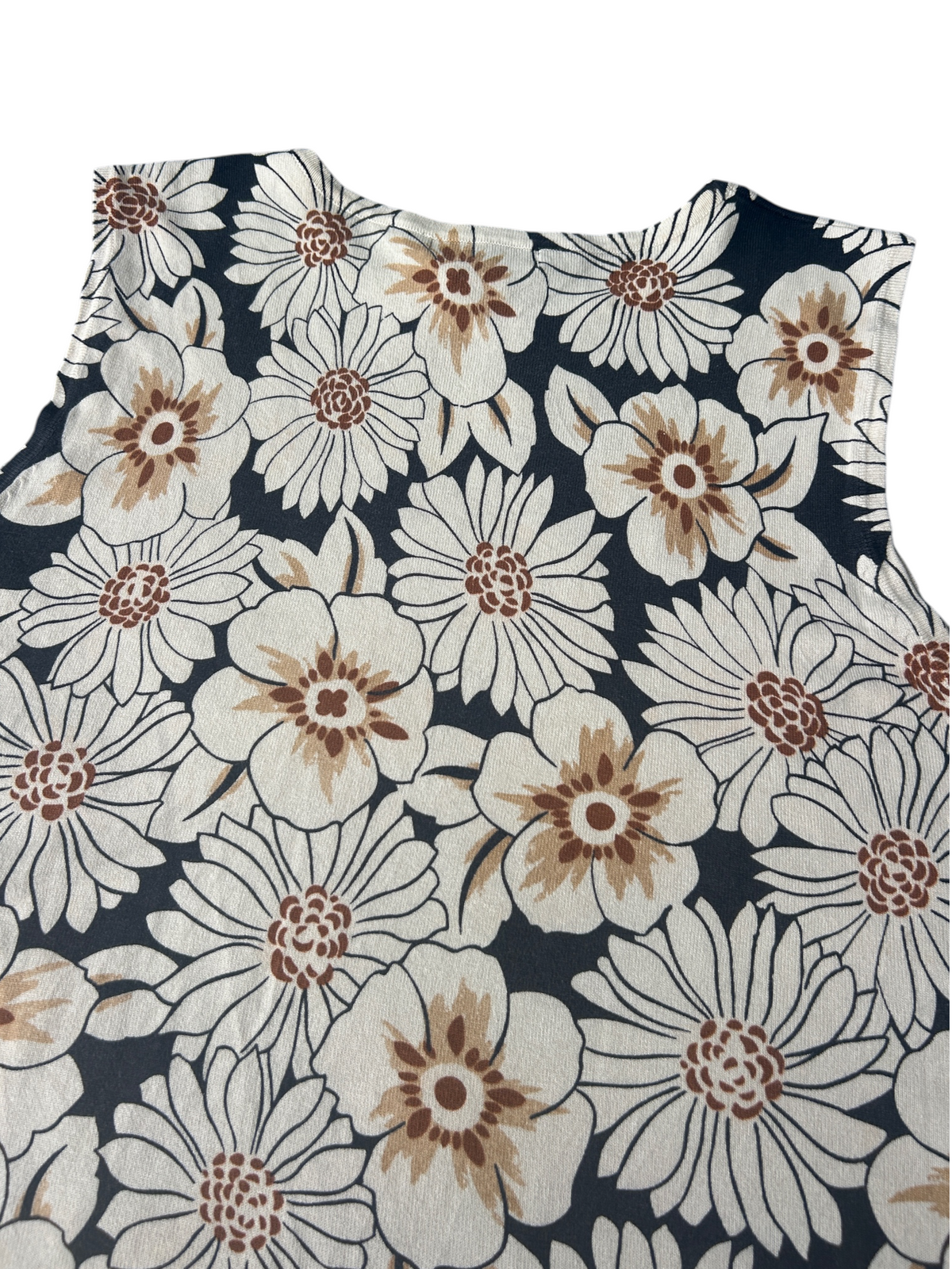 Y2k Cream & Black Silk Floral Sequin Tank Top (XL)