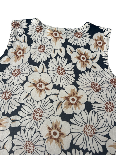 Y2k Cream & Black Silk Floral Sequin Tank Top (XL)