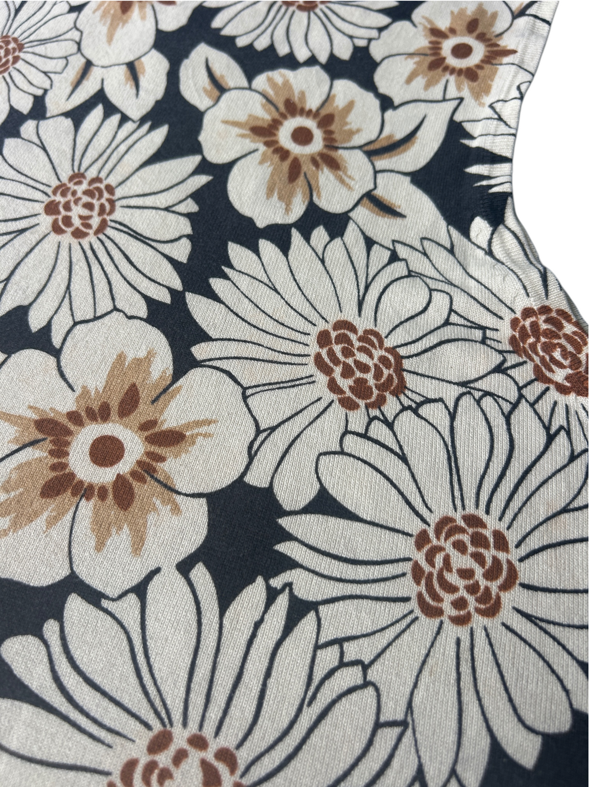 Y2k Cream & Black Silk Floral Sequin Tank Top (XL)