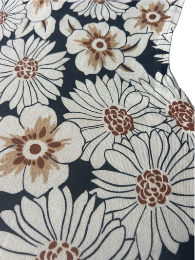 Y2k Cream & Black Silk Floral Sequin Tank Top (XL)