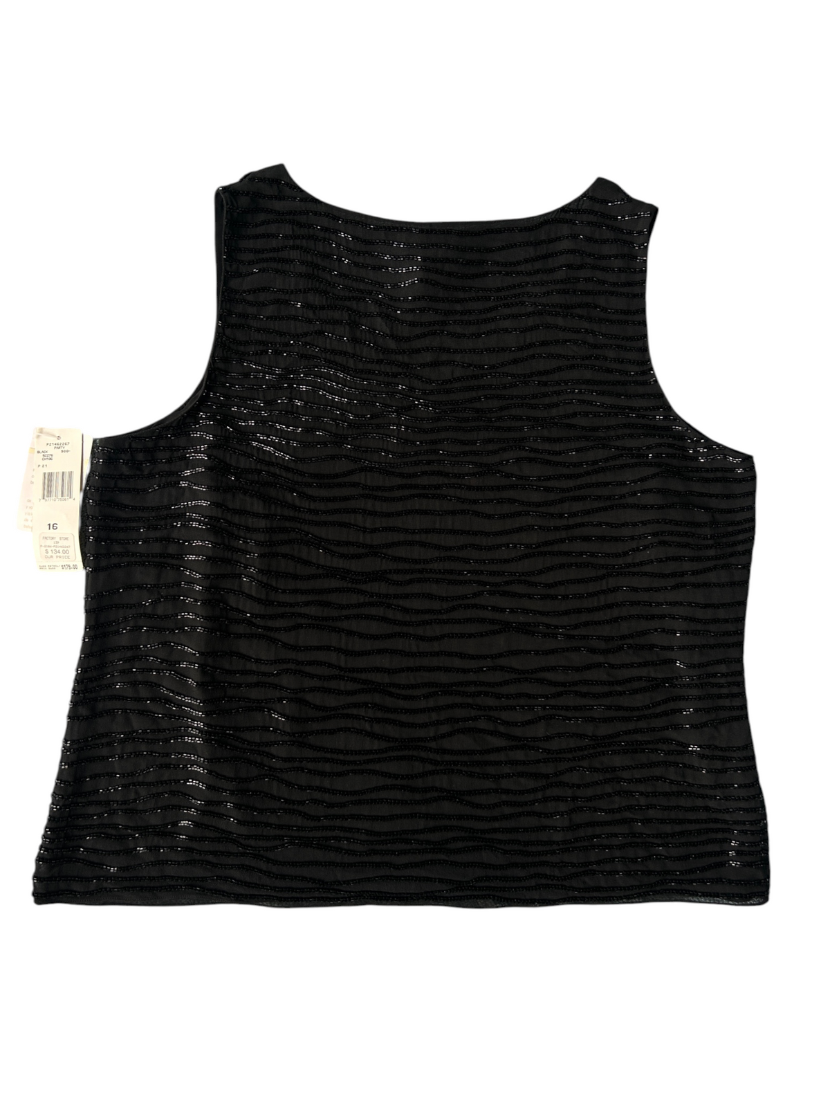 90s Jones New York Silk Black Beaded Wave Tank Top -- New with Tags (Plus Size)