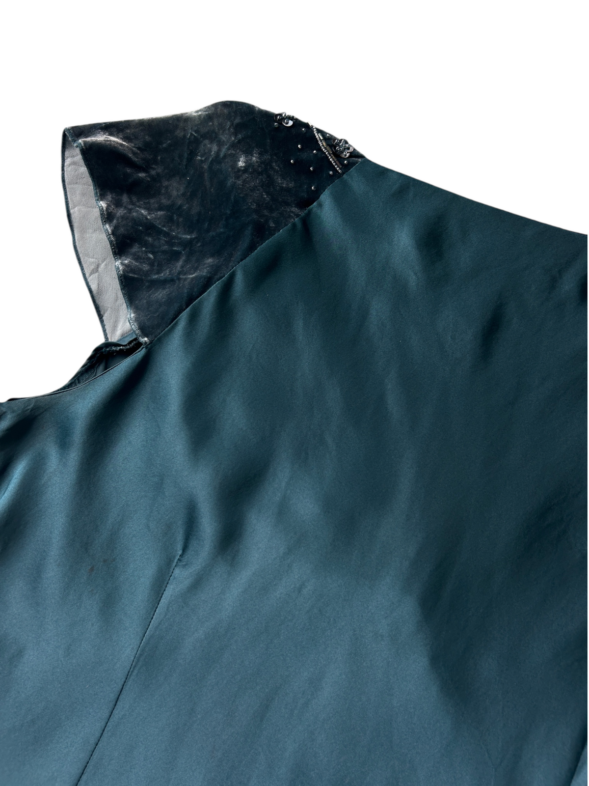 90s Nine West Teal Silk Top with Velvet Cap Sleeves (Plus Size)