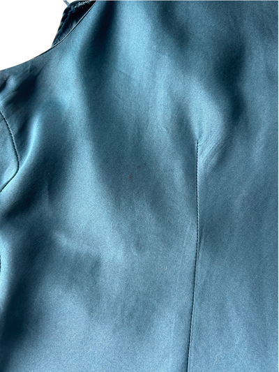90s Nine West Teal Silk Top with Velvet Cap Sleeves (Plus Size)