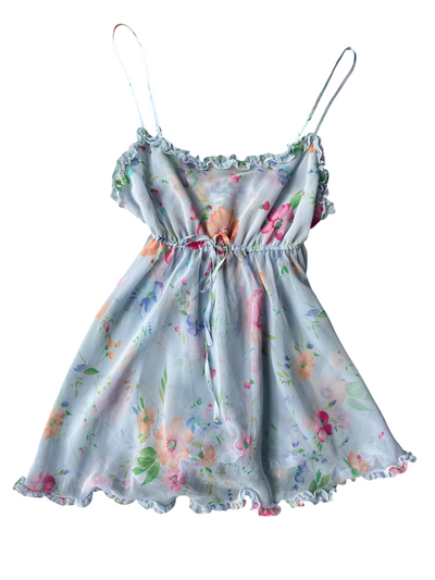 90s Victoria's Secret Blue Floral Babydoll Slip (XS)
