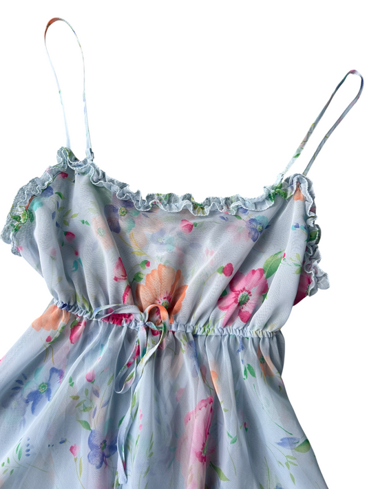 90s Victoria's Secret Blue Floral Babydoll Slip (XS)
