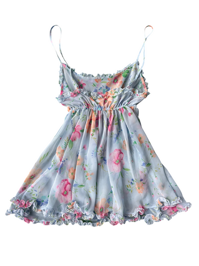 90s Victoria's Secret Blue Floral Babydoll Slip (XS)