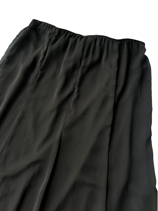 90s Black Flared Midi Skirt with Mesh Underlay (XL)
