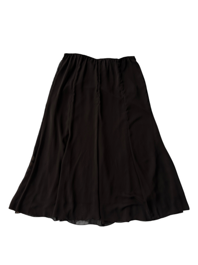 90s Black Flared Midi Skirt with Mesh Underlay (XL)