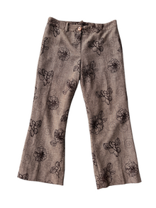 Y2k Tan Herringbone Tweed Floral Flare Trousers (M)