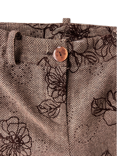 Y2k Tan Herringbone Tweed Floral Flare Trousers (M)