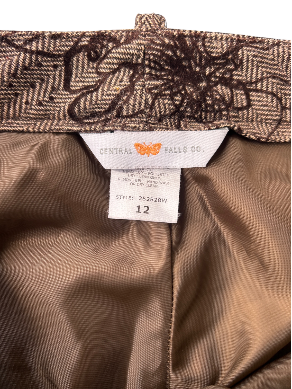 Y2k Tan Herringbone Tweed Floral Flare Trousers (M)
