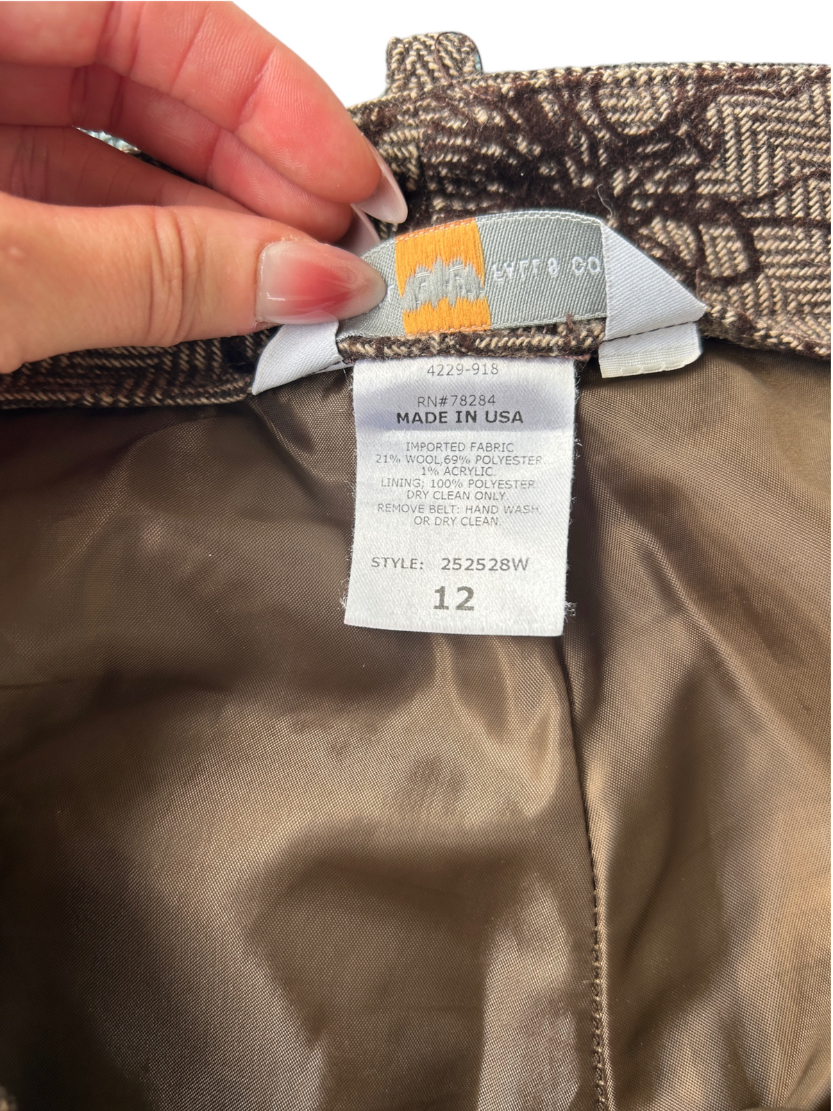 Y2k Tan Herringbone Tweed Floral Flare Trousers (M)