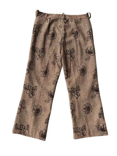 Y2k Tan Herringbone Tweed Floral Flare Trousers (M)