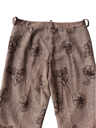 Y2k Tan Herringbone Tweed Floral Flare Trousers (M)