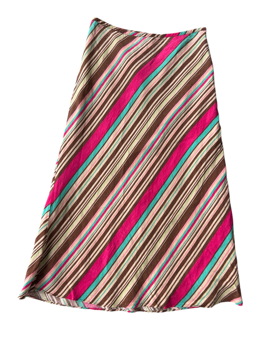 Y2k Multicolor Linen Stripe A-Line Maxi Skirt (M)