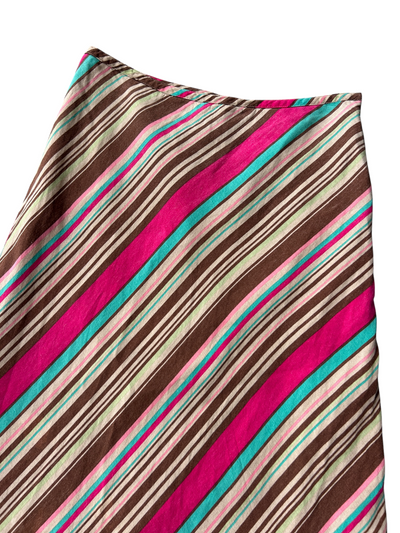 Y2k Multicolor Linen Stripe A-Line Maxi Skirt (M)