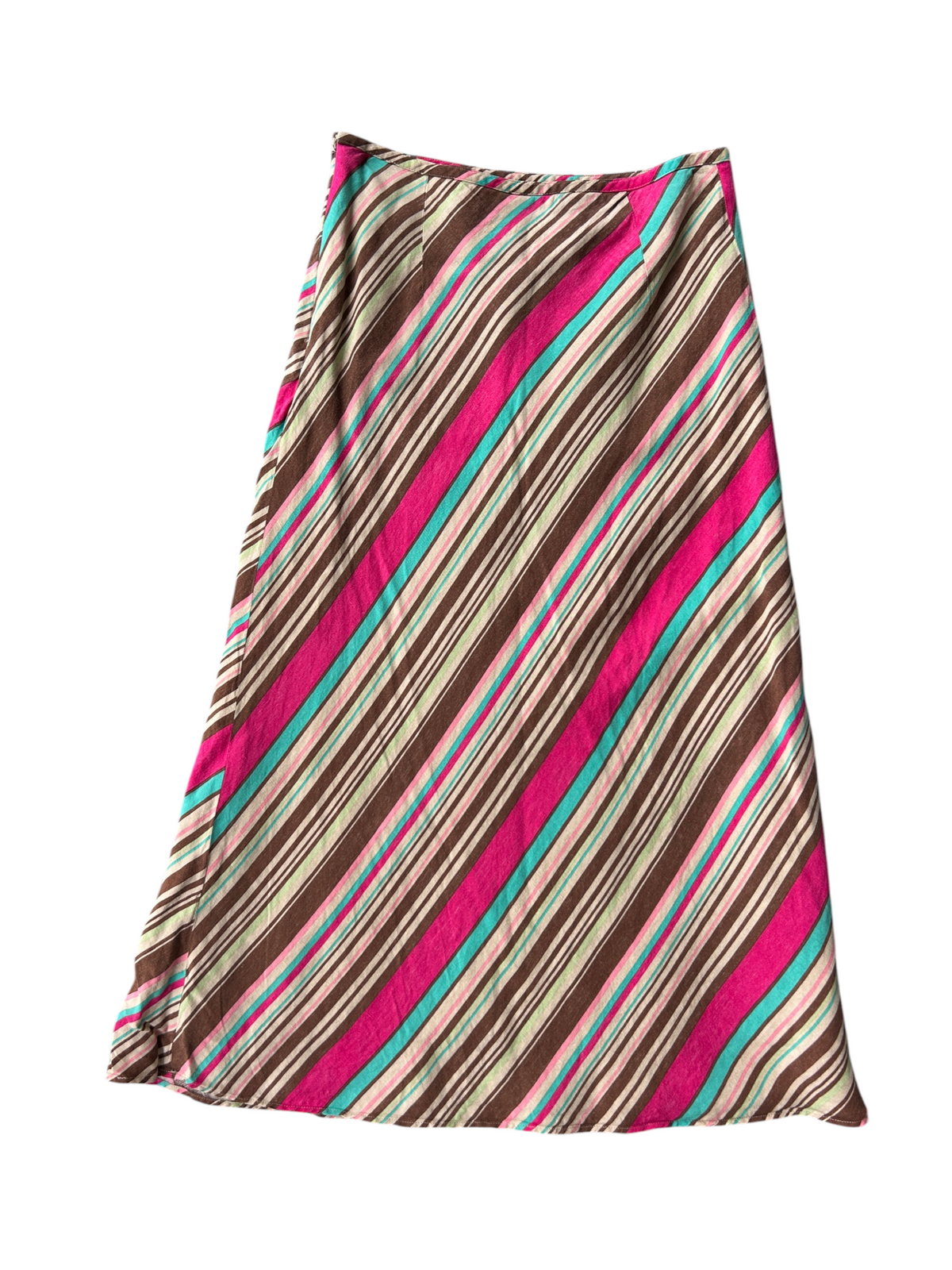 Y2k Multicolor Linen Stripe A-Line Maxi Skirt (M)