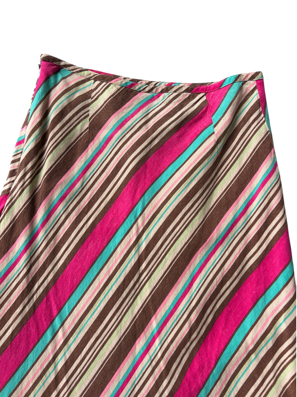 Y2k Multicolor Linen Stripe A-Line Maxi Skirt (M)