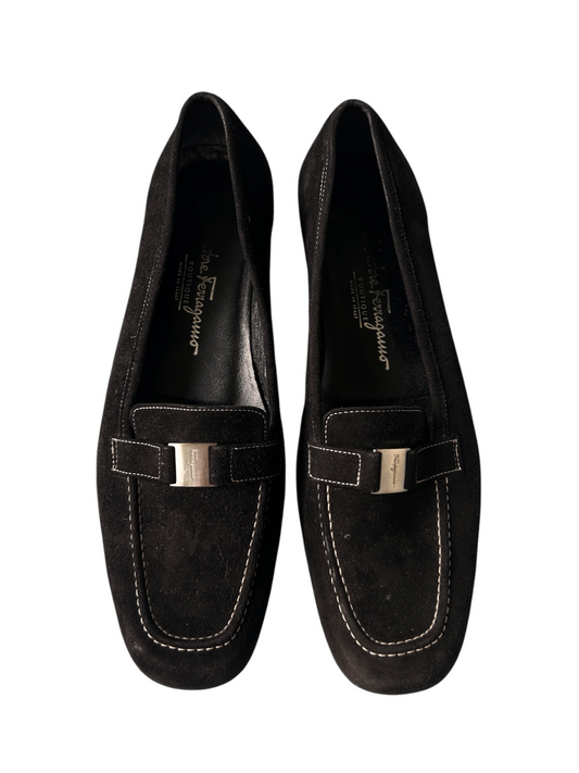 90s Salvatore Ferragamo Boutique Black Suede Loafers (Size 8.5)