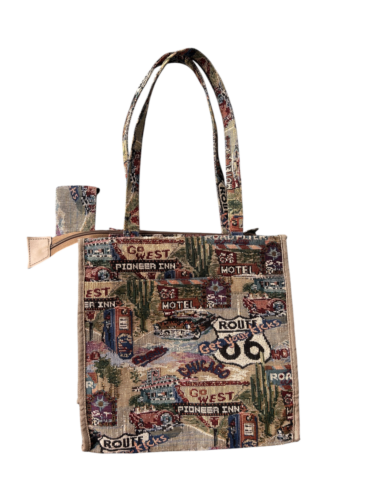 90s Route 66 Americana Tapestry Tote Bag with Wristlet