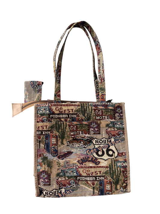 90s Route 66 Americana Tapestry Tote Bag with Wristlet