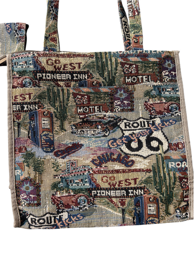 90s Route 66 Americana Tapestry Tote Bag with Wristlet