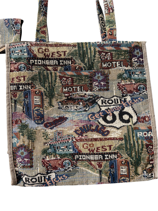 90s Route 66 Americana Tapestry Tote Bag with Wristlet