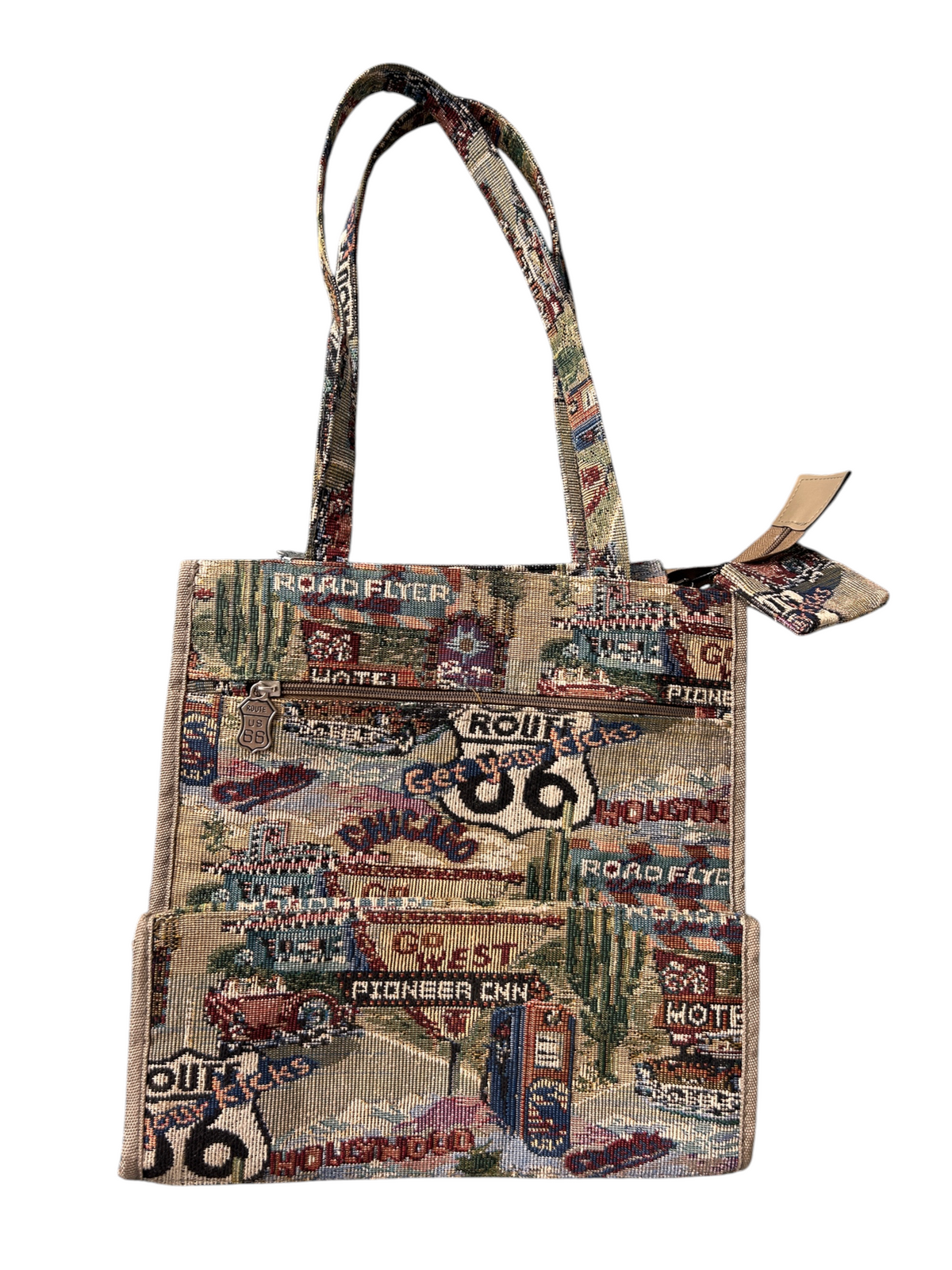 90s Route 66 Americana Tapestry Tote Bag with Wristlet
