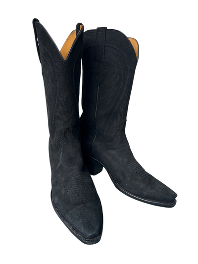 90s Lucchese Black Suede Western Cowboy Boots (8.5)