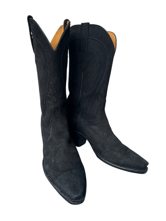 90s Lucchese Black Suede Western Cowboy Boots (8.5)