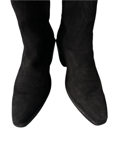 90s Lucchese Black Suede Western Cowboy Boots (8.5)