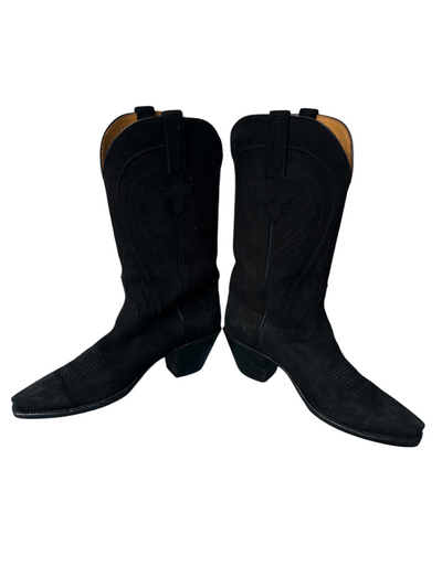 90s Lucchese Black Suede Western Cowboy Boots (8.5)