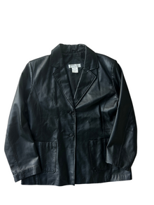 90s Black Leather Three-Button Blazer (Plus Size)