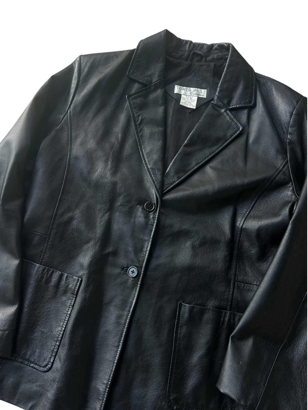 90s Black Leather Three-Button Blazer (Plus Size)
