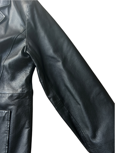 90s Black Leather Three-Button Blazer (Plus Size)