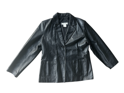 90s Black Leather Three-Button Blazer (Plus Size)