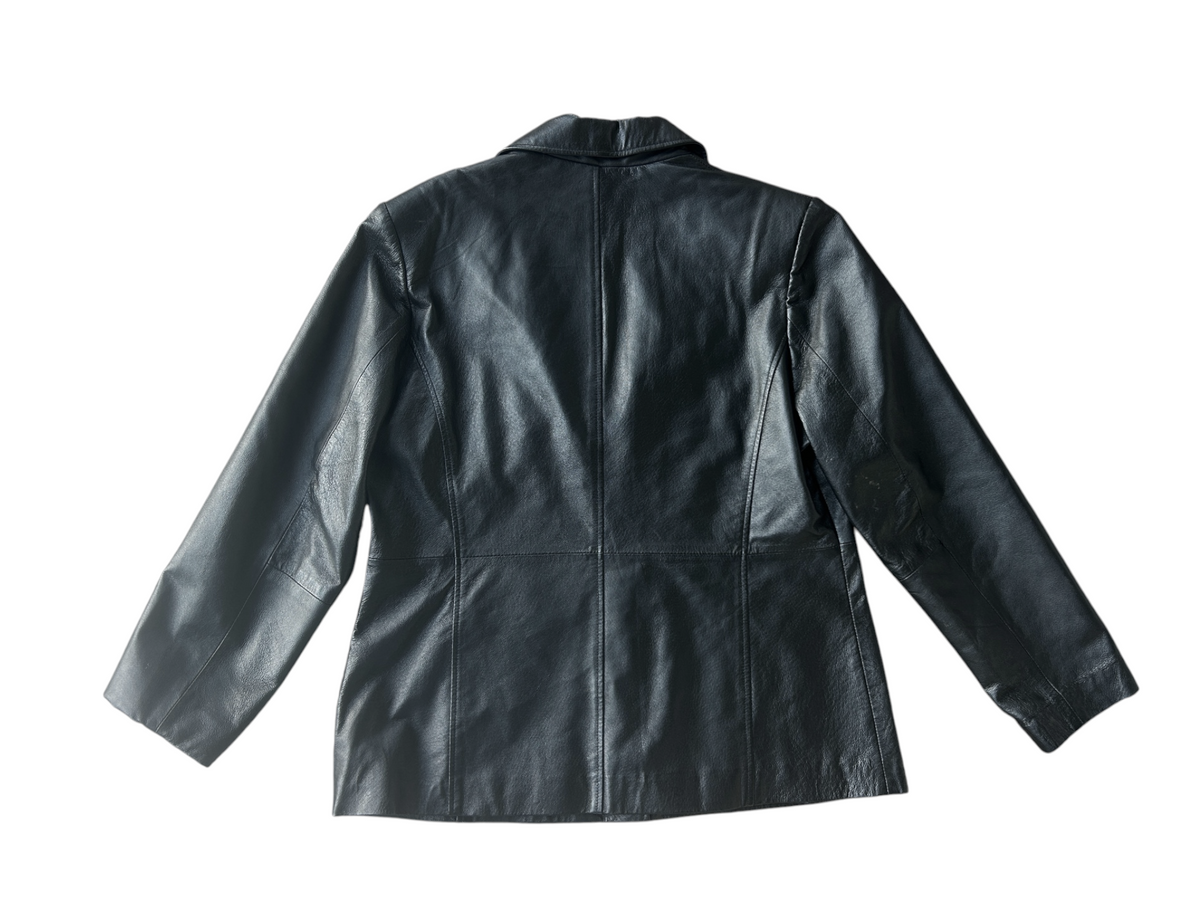 90s Black Leather Three-Button Blazer (Plus Size)
