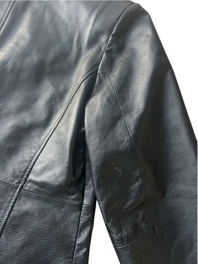 90s Black Leather Three-Button Blazer (Plus Size)
