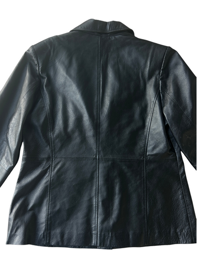 90s Black Leather Three-Button Blazer (Plus Size)