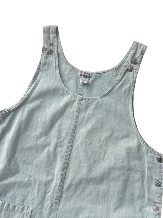 90s Sage Green Denim Snap-Side Jumper Dress (Plus Size)