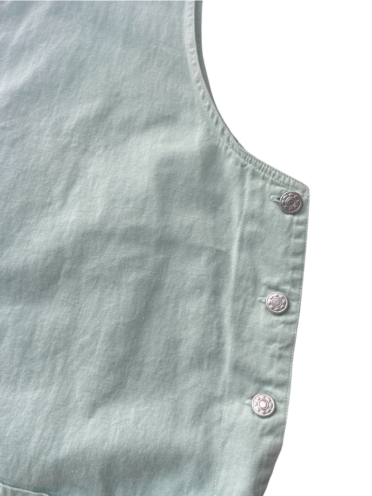 90s Sage Green Denim Snap-Side Jumper Dress (Plus Size)